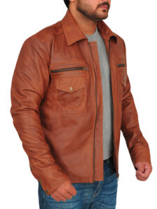 Vintage Brown Men Leather Jacket - Image 3