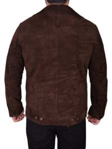 Men Dark Brown Suede Leather Jacket - Image 2