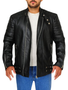 Pitch Black Snap Tab Leather Jacket - Mauve Tree