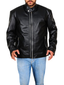 Double Zip Style Black Leather Jacket - Image 5