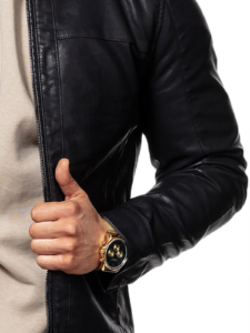 Black Mens Bike Racer Leather Jacket - Image 3