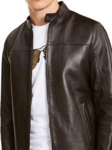 Brown Casual Leather Jacket For Men - Image 3