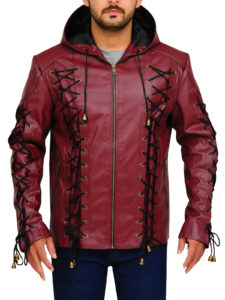 Stylish Maroon Leather Jacket - Image 5