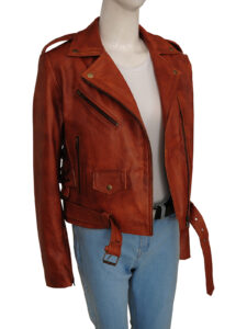 Women Brown Motorcycle Leather Jacket - Image 3