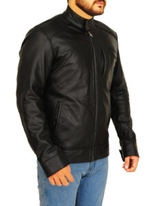 Mandarin Collar Leather Jacket - Image 3