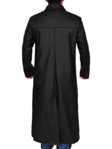 Men's Black Leather Trench Coat - Image 2