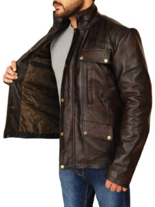 Mens Dark Brown Leather Jacket - Image 4