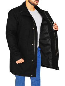 Men's Pitch Black Wool Coat - Image 3