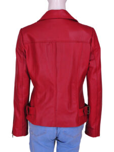 Women Red Brando Leather Jacket - Image 2
