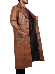 Distressed Brown Leather Coat - Image 3