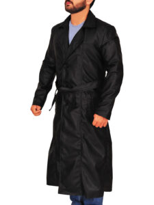 Men Faux Leather Trench Coat - Image 4