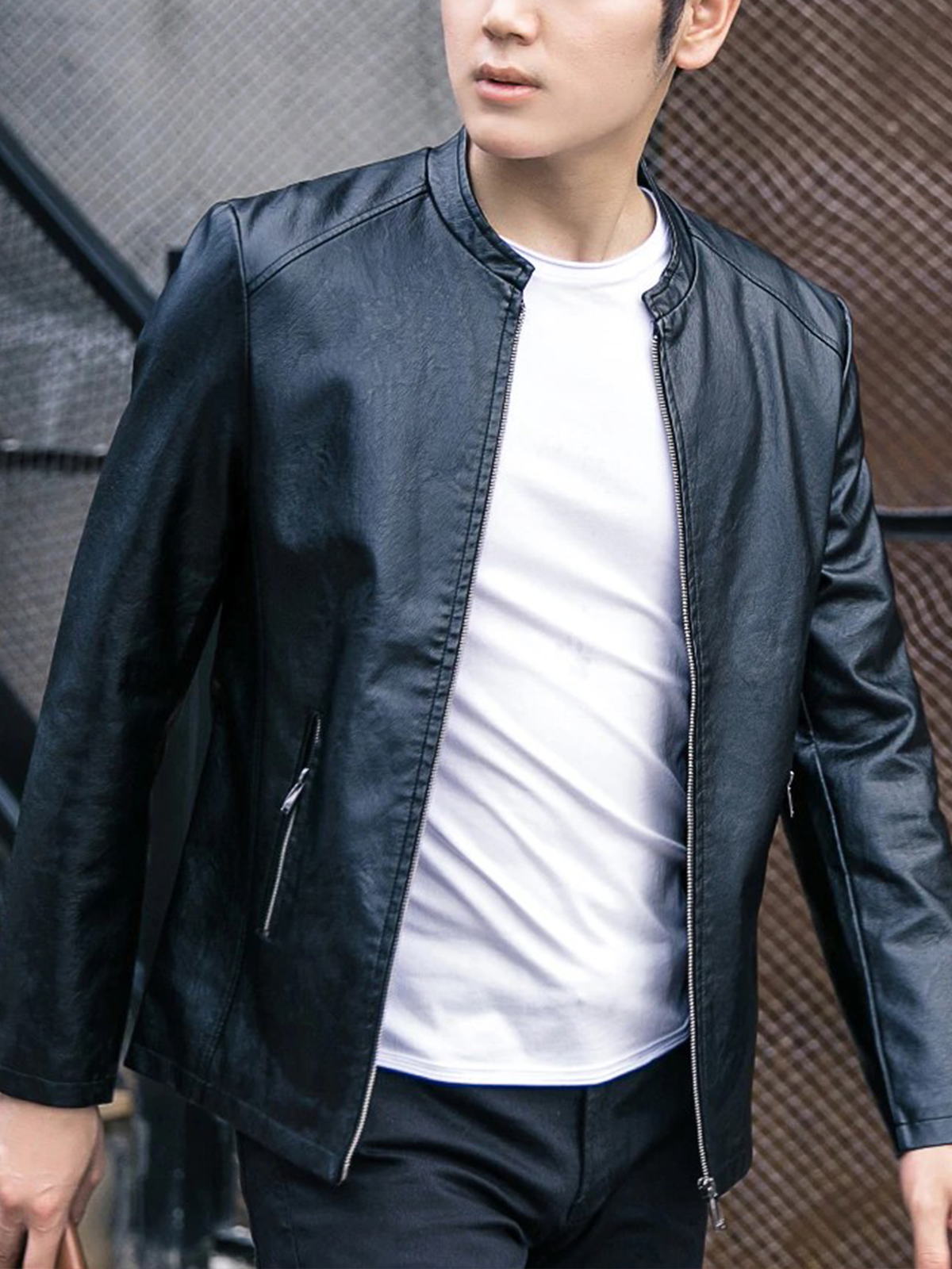 feature.png Casual Black Faux Leather Motorcycle Jacket For Men - Image 1