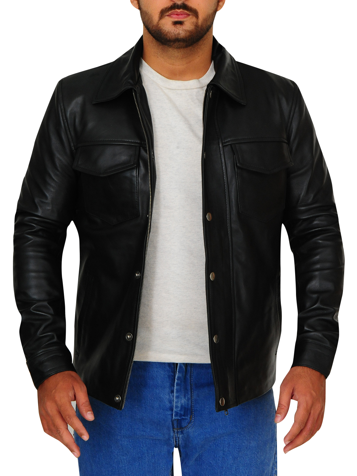 flap-button-black-leather-jacket-1.jpg Flap Button Black Leather Jacket - Image 1