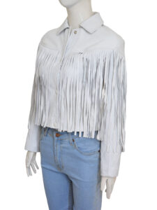 White Fringe Leather Jacket - Mauve Tree - Image 4