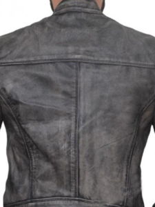 Distressed Dark Grey Casual Biker Slim Lamb Leather Jacket - Image 5