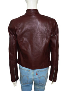 Maroon Slim Fit Women Leather Jacket - Image 2