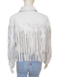 White Fringe Leather Jacket - Mauve Tree - Image 2
