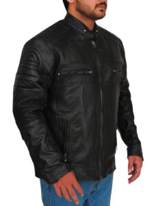 Cafe Racer Black Leather Jacket - Image 3