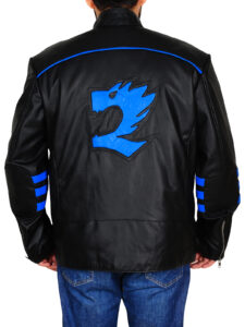 Black & Blue Biker Leather Jacket - Image 2