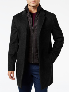 Black Slim Fit Leather Overcoat For Men