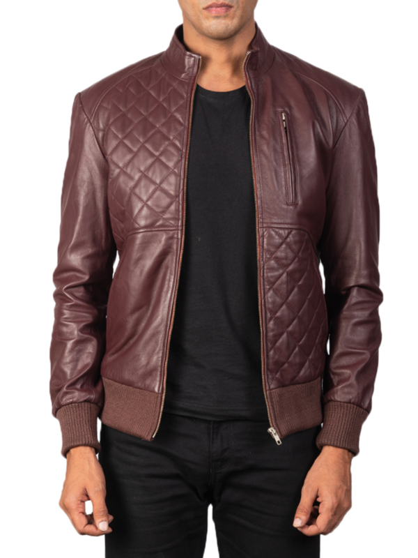 Maroon Real Leather Bomber Jacket For Men