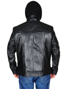 Black Leather Jacket With Hoodie - Image 2