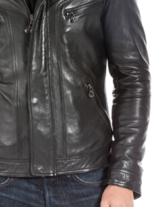 Black Lambskin Leather Sports Jacket For Men - Image 2