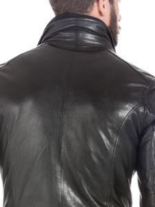 Black Lambskin Leather Sports Jacket For Men - Image 4