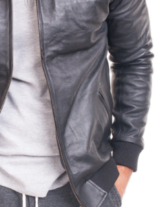 Men Black Lambskin Leather Bomber Jacket 2 - Image 3