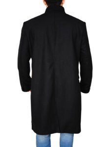 Casual Black Men Wool Coat - Image 2