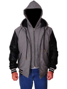 Men Double Hoodie Grey Jacket - Image 6