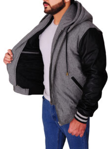 Men Double Hoodie Grey Jacket - Image 4