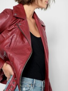 Women Red Wine Biker Leather Jacket - Image 4