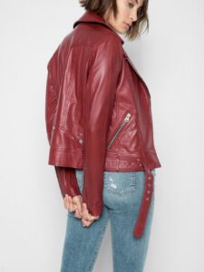 Women Red Wine Biker Leather Jacket - Image 2