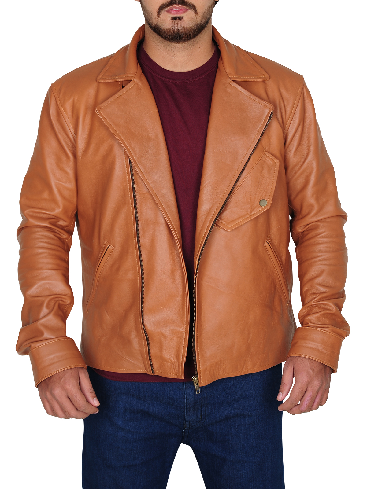 lapel-collar-brown-jacket.jpg Classy Tawny Brown Leather Jacket - Image 1