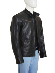 Simple Black Men Leather Jacket - Image 3