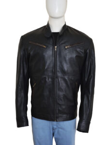 Simple Black Men Leather Jacket - Image 5