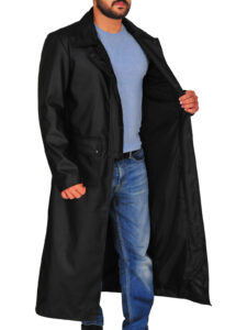 Men's Black Leather Trench Coat - Image 3