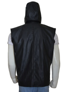 Black Hoodie Leather Vest - Image 3
