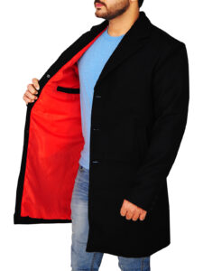 Men Black Style Wool Coat - Image 4