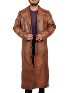 Distressed Brown Leather Coat