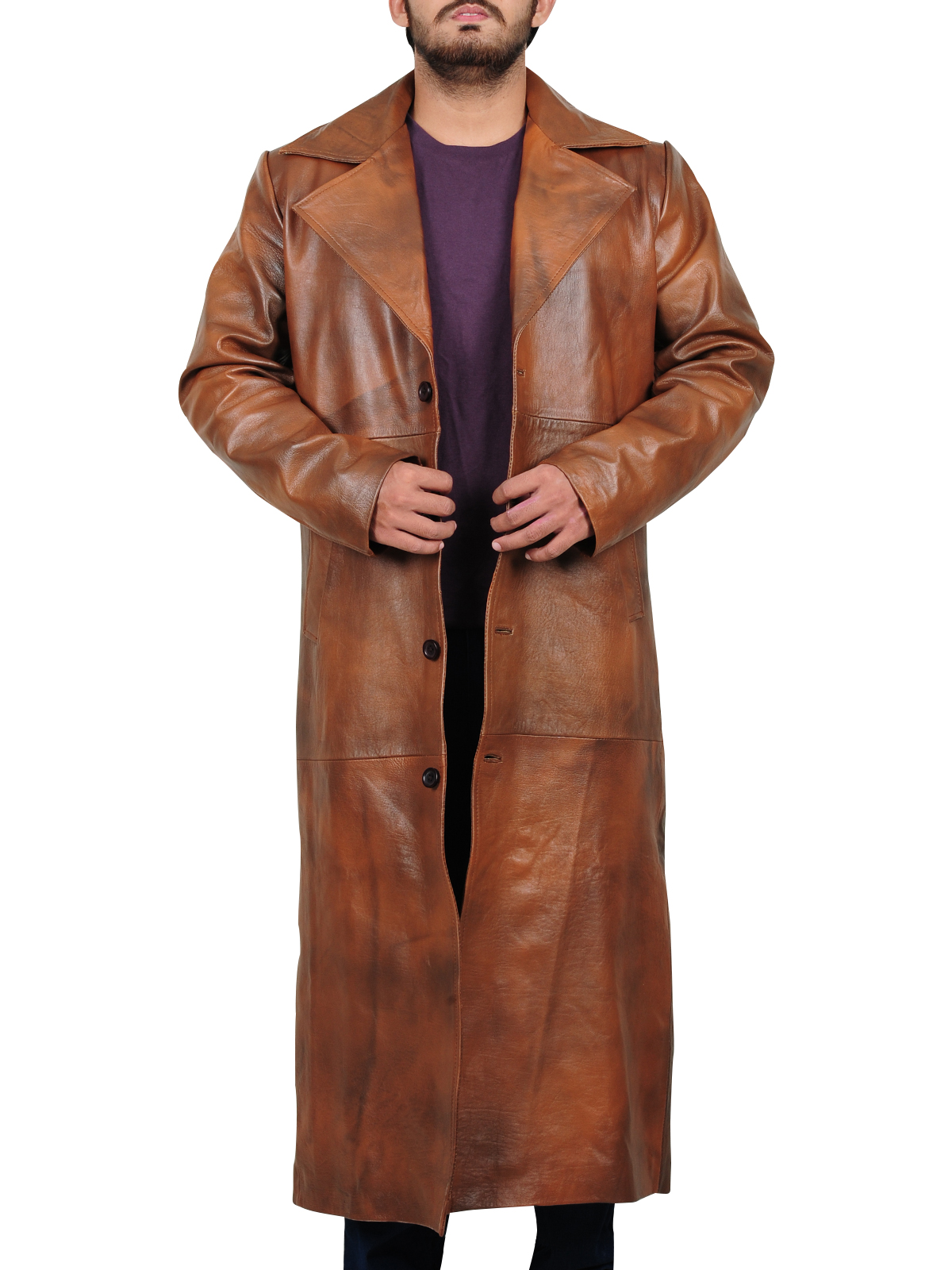long-coat.jpg Distressed Brown Leather Coat - Image 1