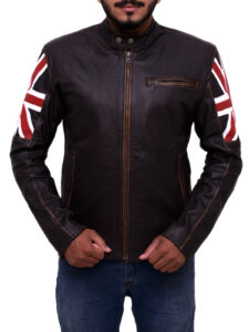 England Flag Biker Leather Jacket - Image 5