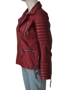 Maroon Biker Jacket For Women - Image 4
