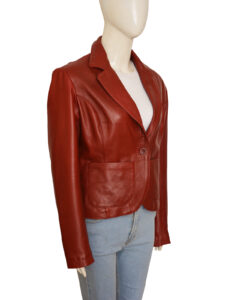 Stylish Maroon Leather Blazer - Image 3