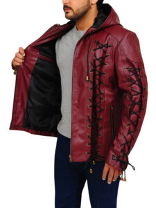 Stylish Maroon Leather Jacket - Image 4