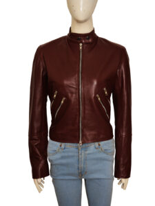 Maroon Slim Fit Women Leather Jacket