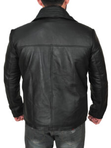 Men Basic Black Leather Jacket - Image 2