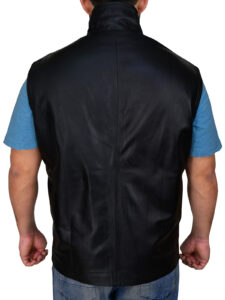 Men Sleek Black Leather Vest - Image 2
