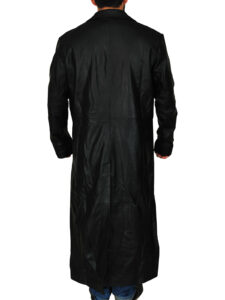 Men Black Leather Trench Coat - Image 2